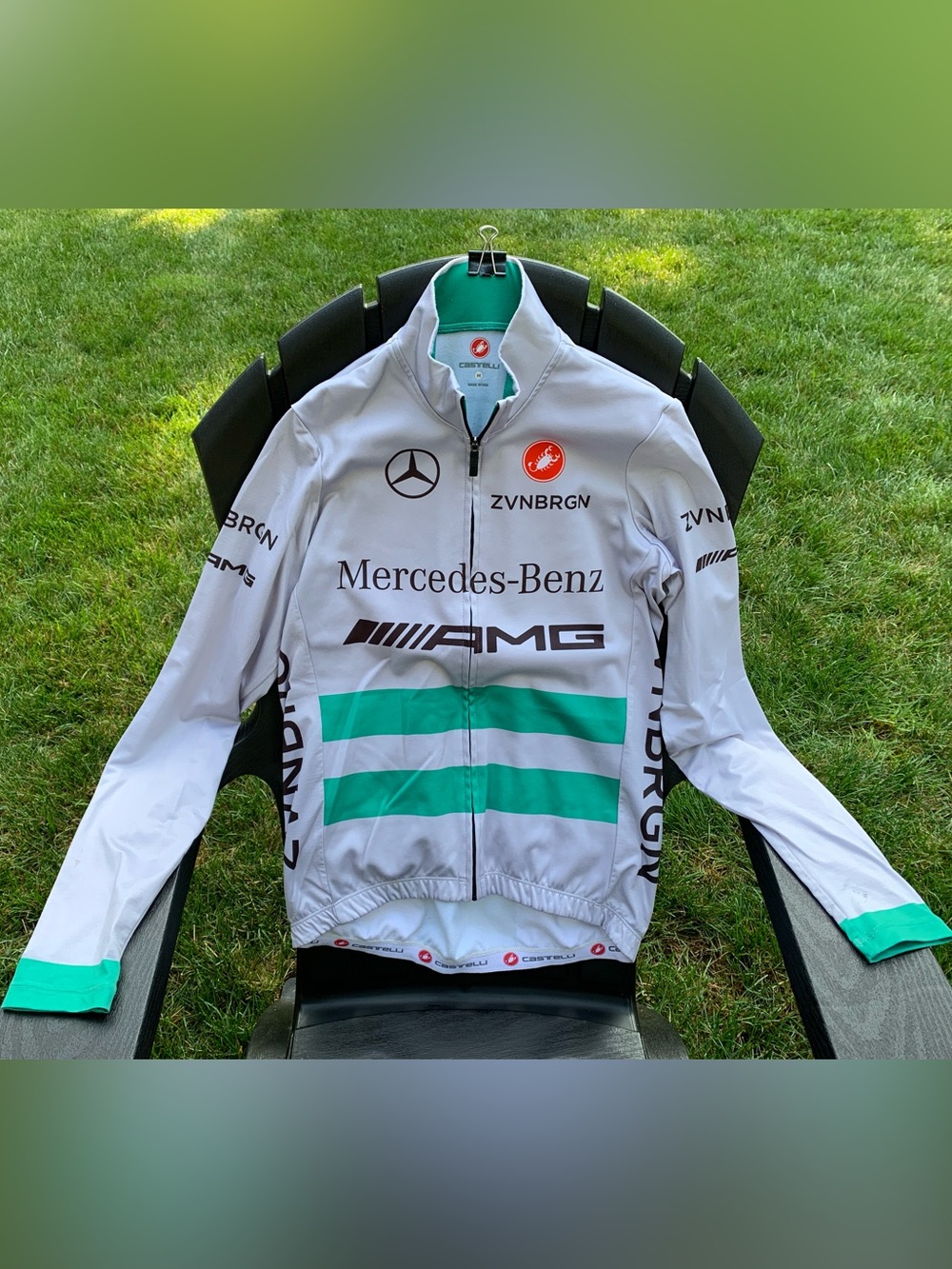 Castelli Long Sleeve Medium Cycling Jersey Mercedes Benz AMG ZVNBRGN Silver Teal